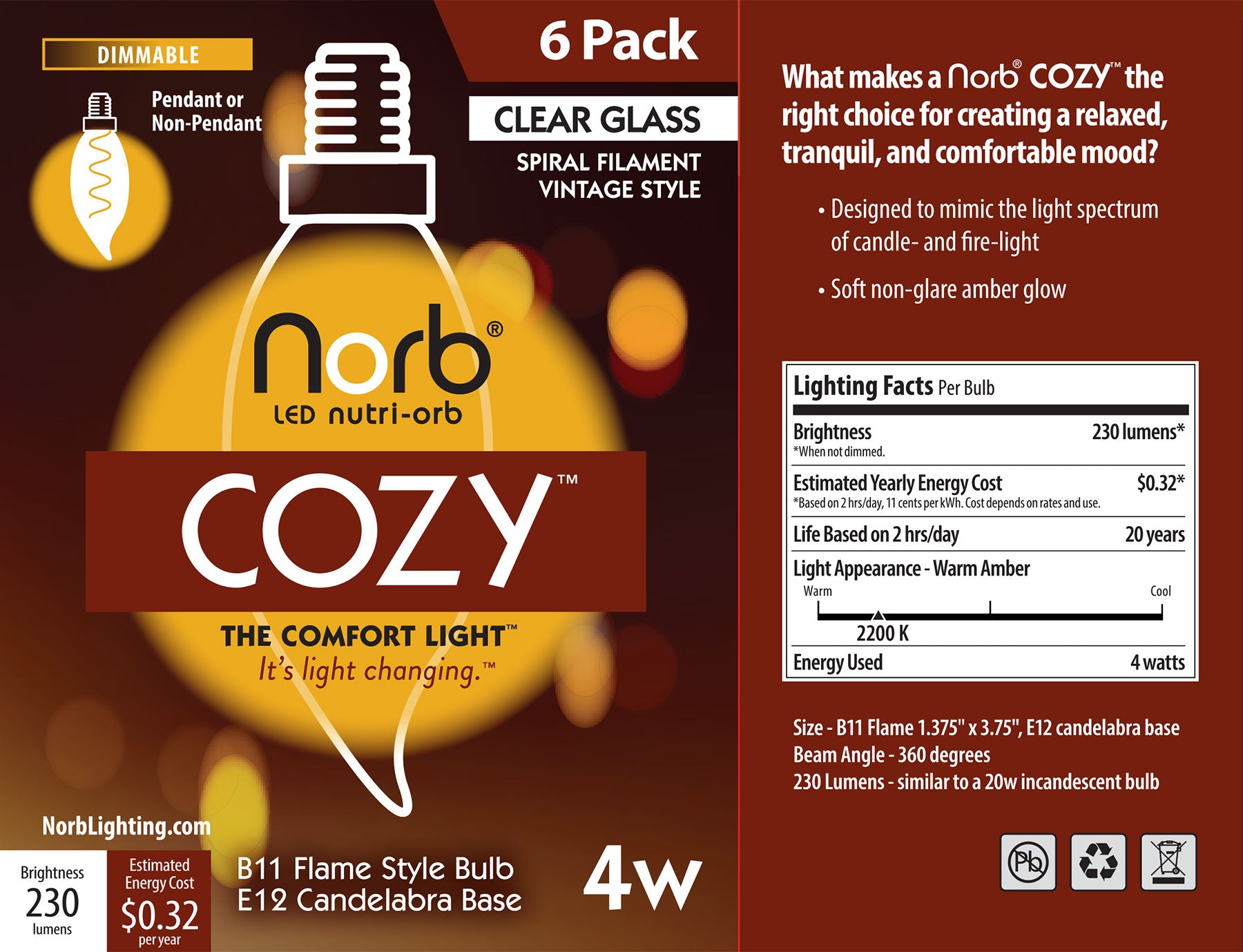 NorbCOZY Candelabra Flame (B11 Flame)