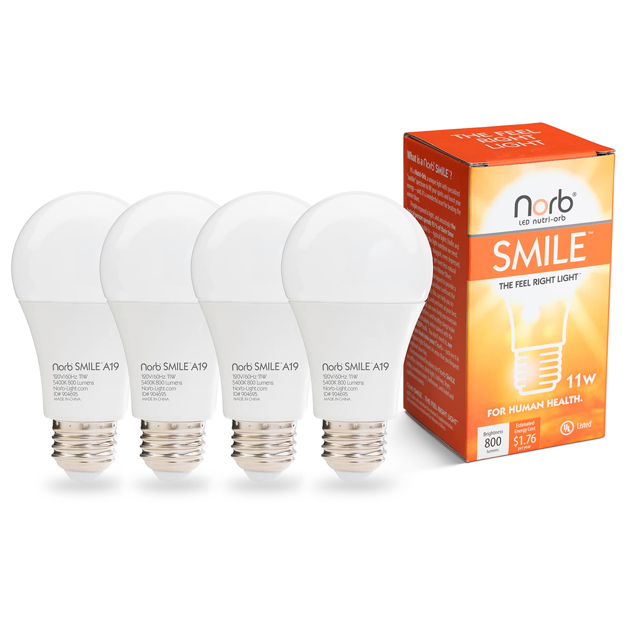 NorbSMILE A19 Sunlike Full Spectrum LED Bulb (11W) – Norb Lighting