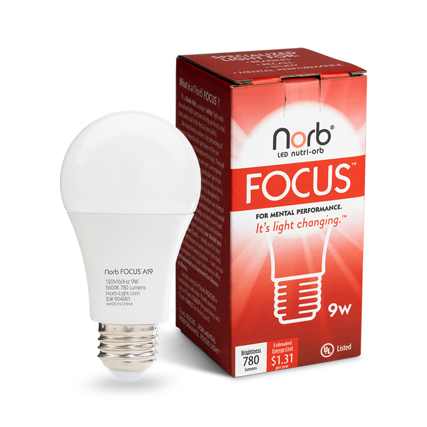NorbFOCUS daylight study light bulb for homework desks and reading